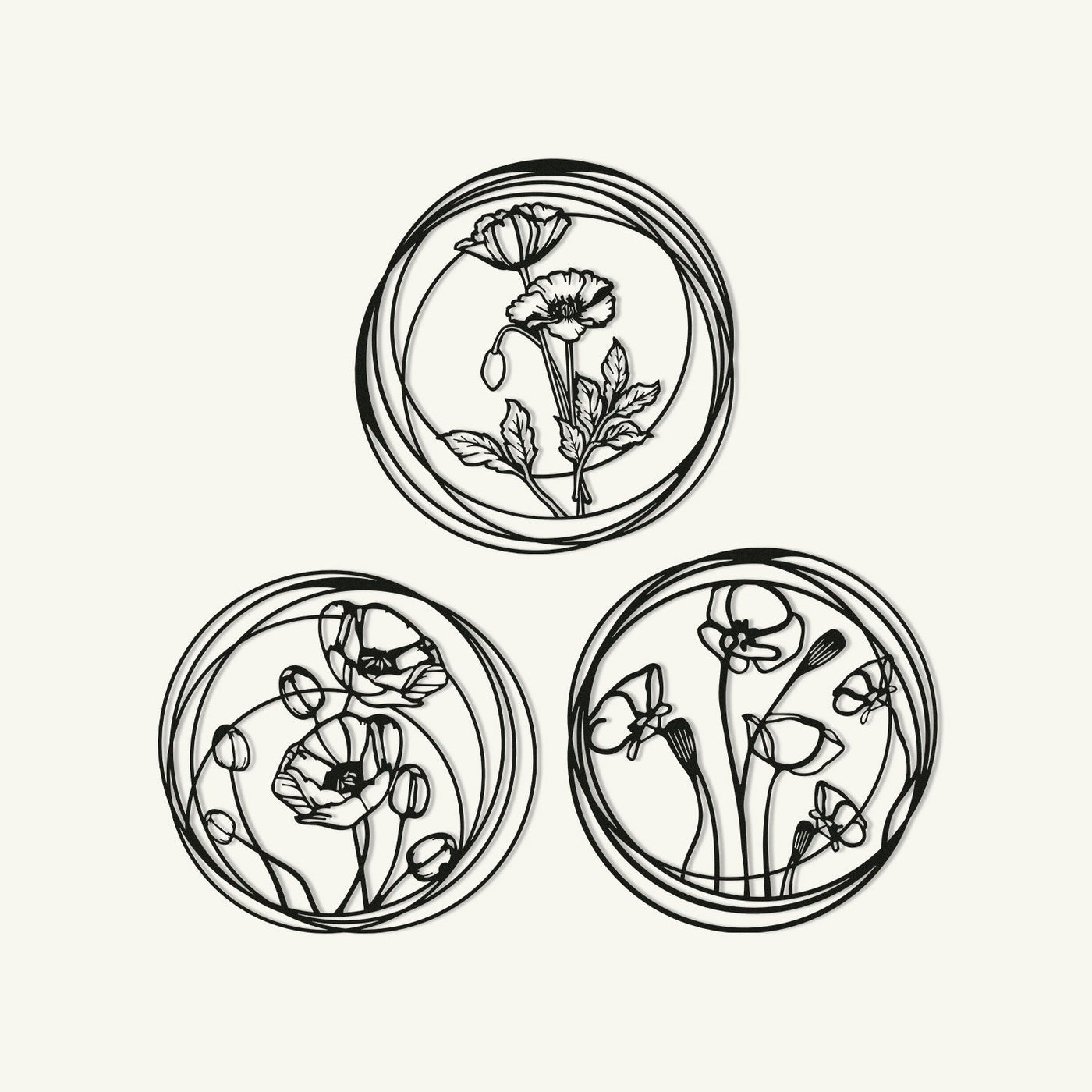 Poppy Flowers Set of 3