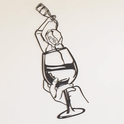 Glass of Wine Girl Line Art