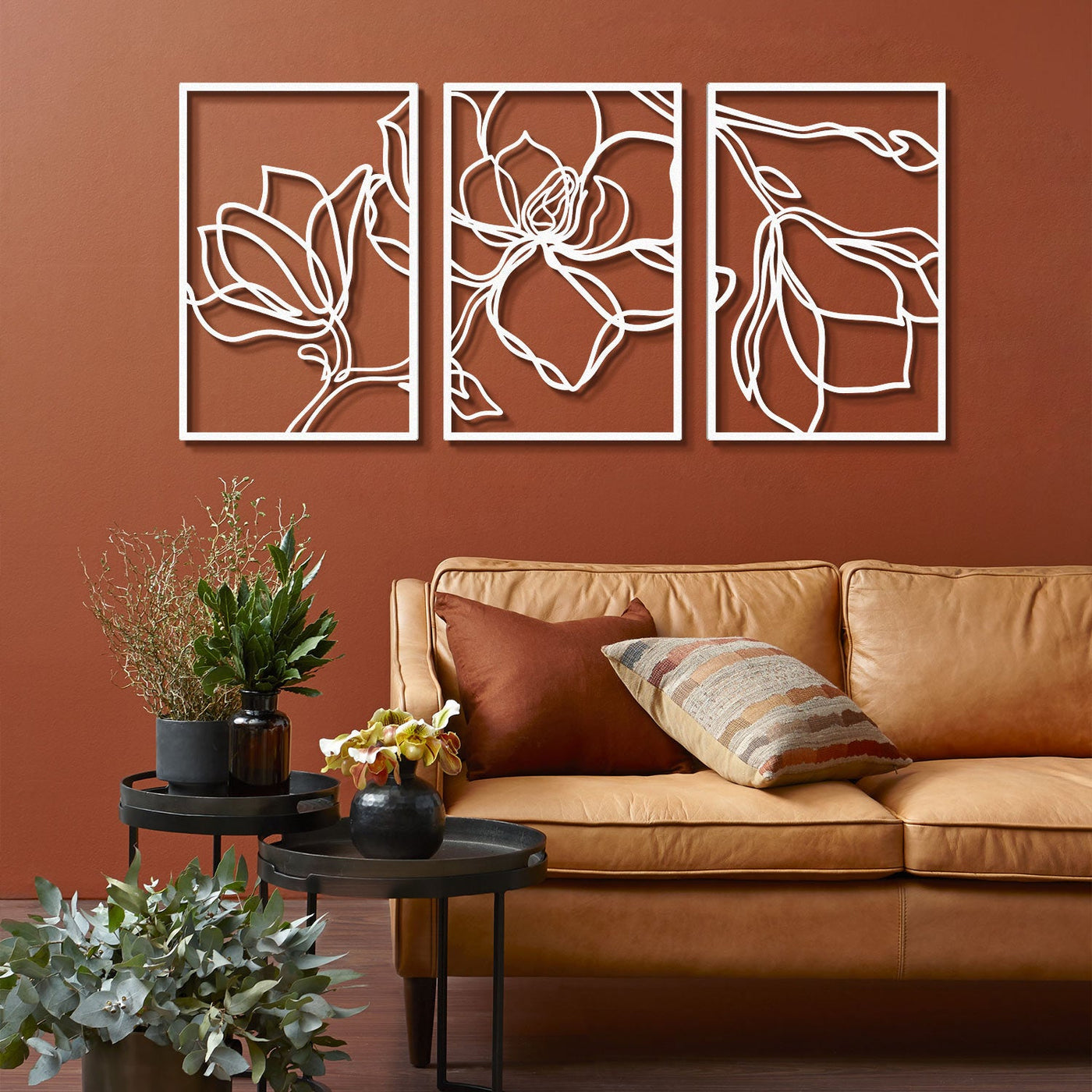 Floral Metal Wall Art Set of 3  - Living Room Decor