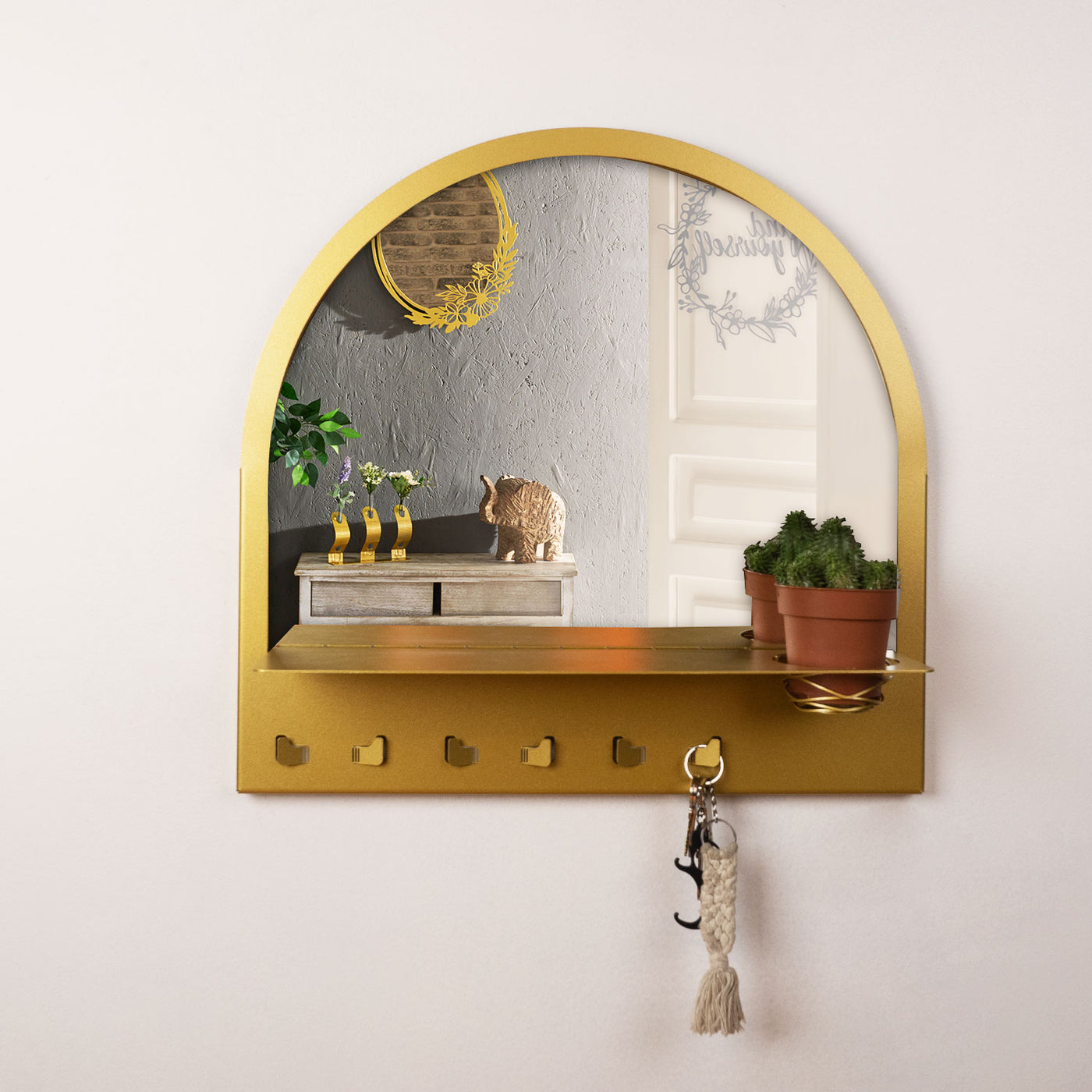 Shelf, Hanger and Mirror Metal Wall Accessory - APT530