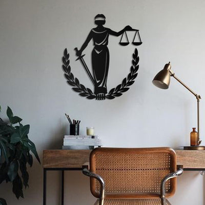 Lady Justice, Law, Lawyer, Office Decor, Metal Wall Art, Modern Design