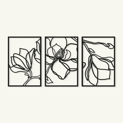 Floral Line Metal Wall Art Set of 3 - Modern Home Decorations