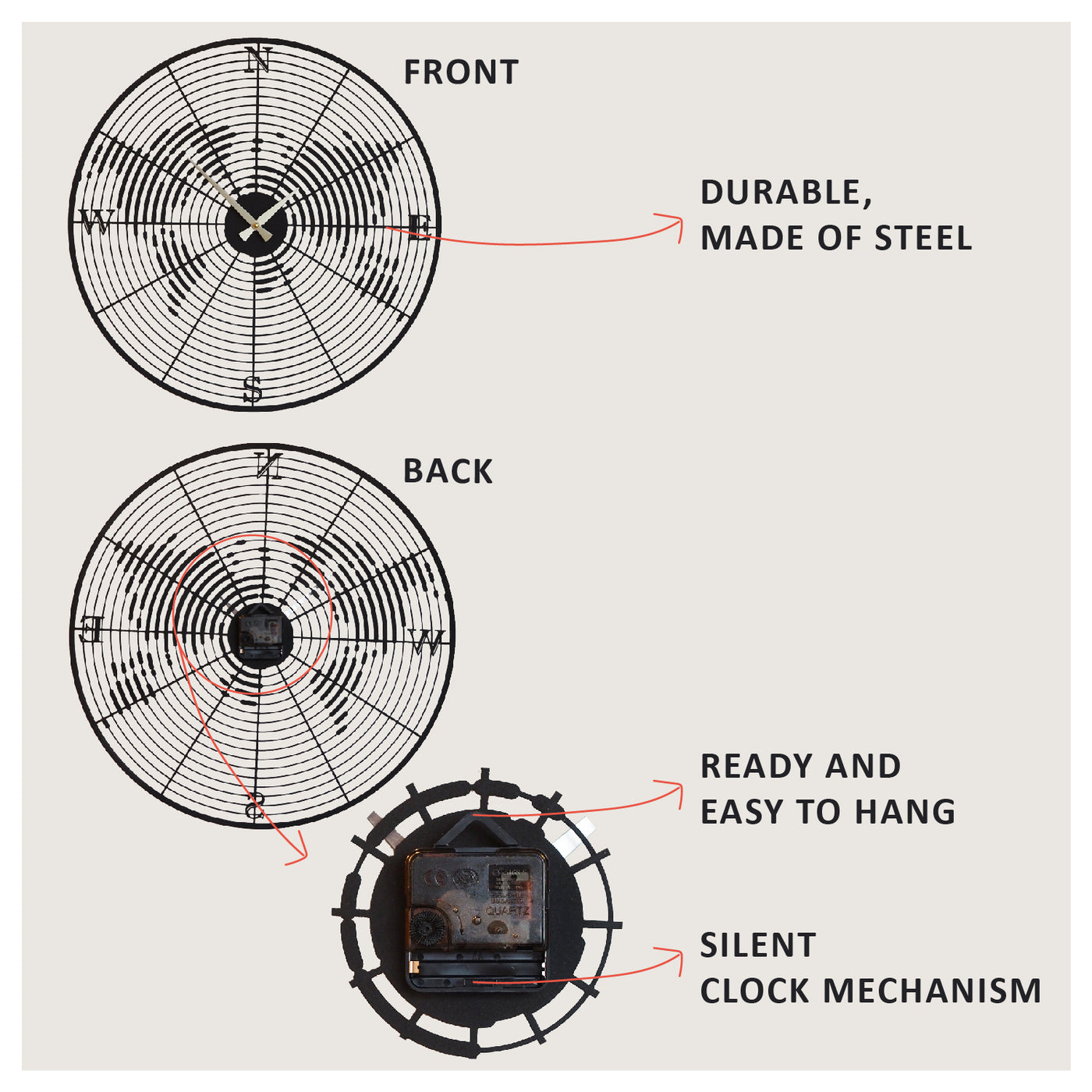 Coordinate Metal Wall Clock - APS018