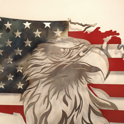 Eagle and American Flag Burnt Metal Painting - Burnt Metal