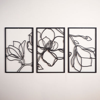 Floral Line Metal Wall Art Set of 3 - Modern Home Decorations