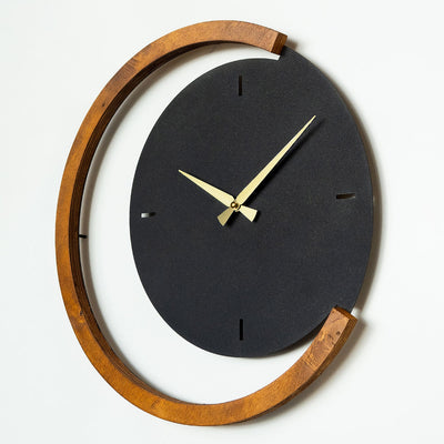 Moon Time Wooden Metal Wall Clock - Silent Mechanism